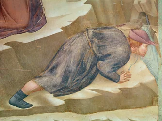 Het Wonder van de Bron, detail van een drinkende man, 1297-99 (detail)